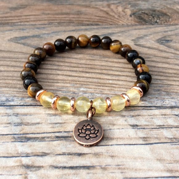 Lotus bracelet with Citrine & Tigers eye, gemstone bracelet - Picture 1 of 8